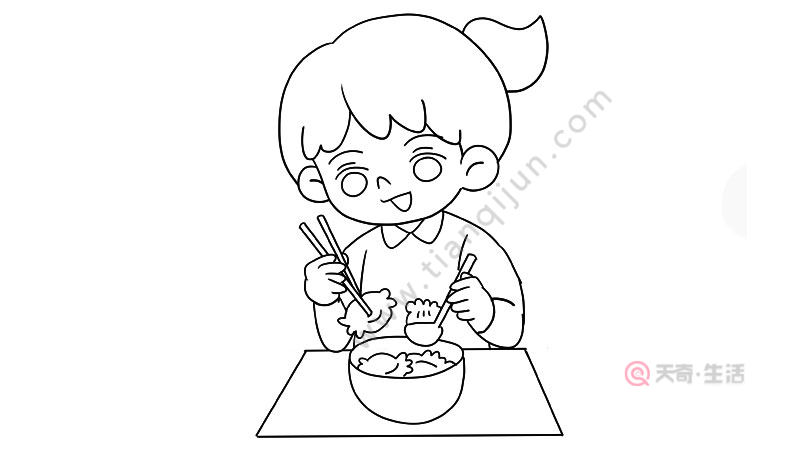 冬至吃饺子的小女孩简笔画
