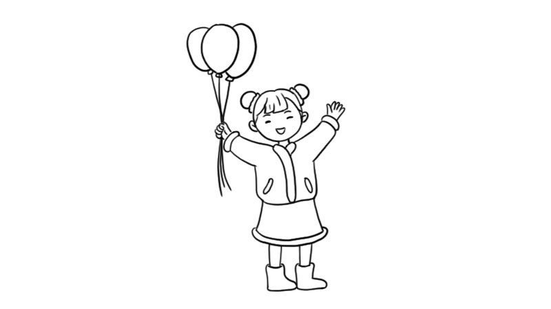 元旦拿气球的小孩简笔画