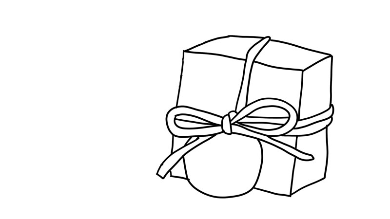 3,接着在旁边再画一个长方形的礼物盒并画出包装绳和蝴蝶结