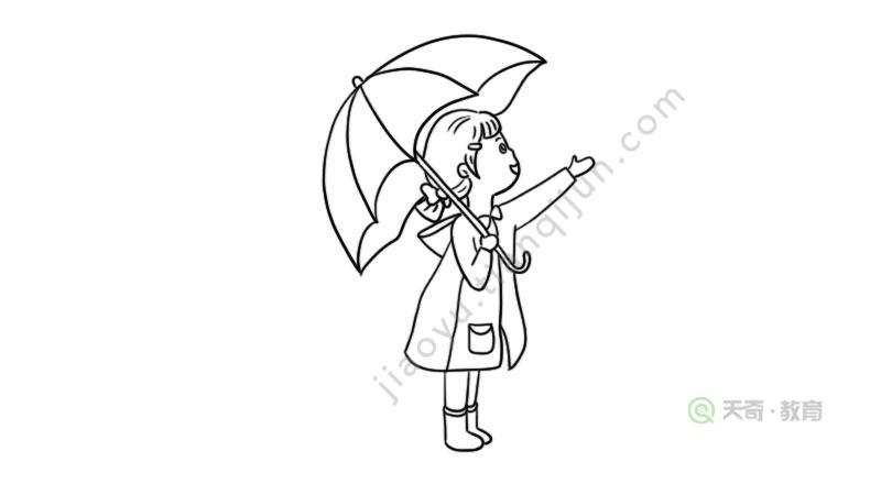 谷雨撑伞的女孩简笔画 - 天奇教育