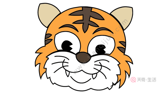 1,首先画老虎的耳朵,头部的轮廓和鼻子.