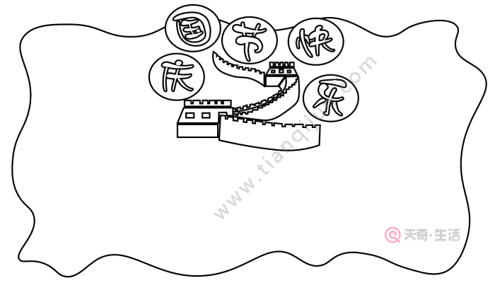 2,然后在图中画上和平柱,国旗,植物,和平鸽,星星,小圆点,云朵,写字框.