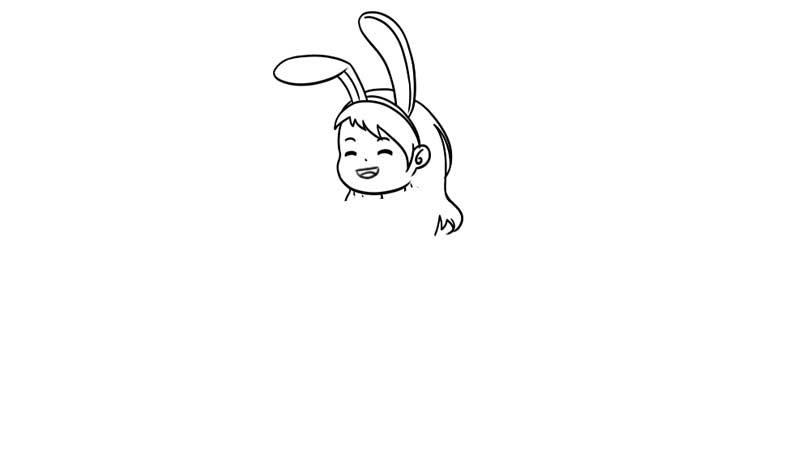 带兔耳朵的小女孩简笔画