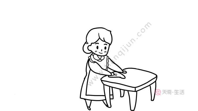 1,首先画出正在擦桌子的母亲.