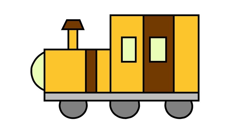2,然后在右边画上蒸汽火车的车厢.3,接着在下面画上蒸汽火车的轮子.
