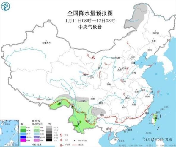 青藏高原东部云南等地有降温雨雪我国东南部及南部海域将有7～8级大风