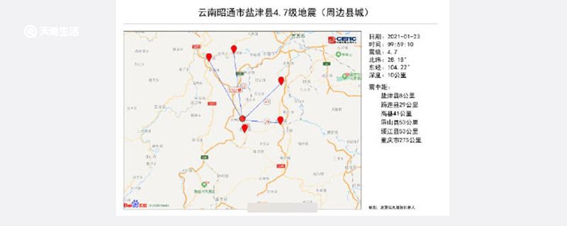 云南昭通市盐津县发生4.7级地震