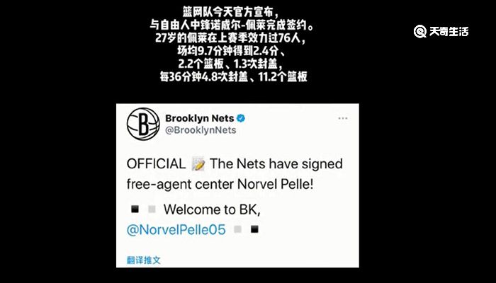 篮网正式签约佩莱