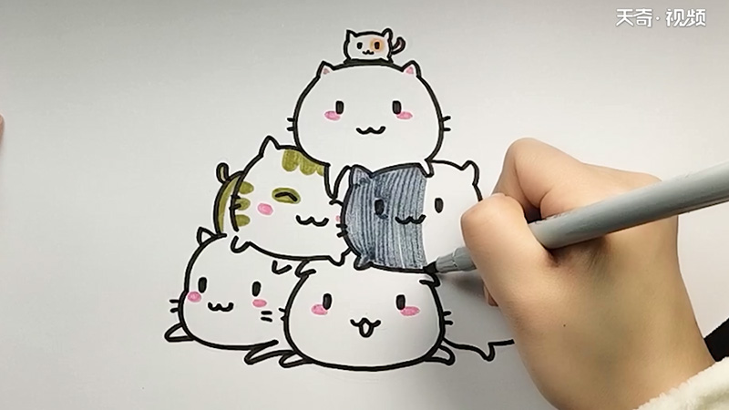 一群猫咪简笔画