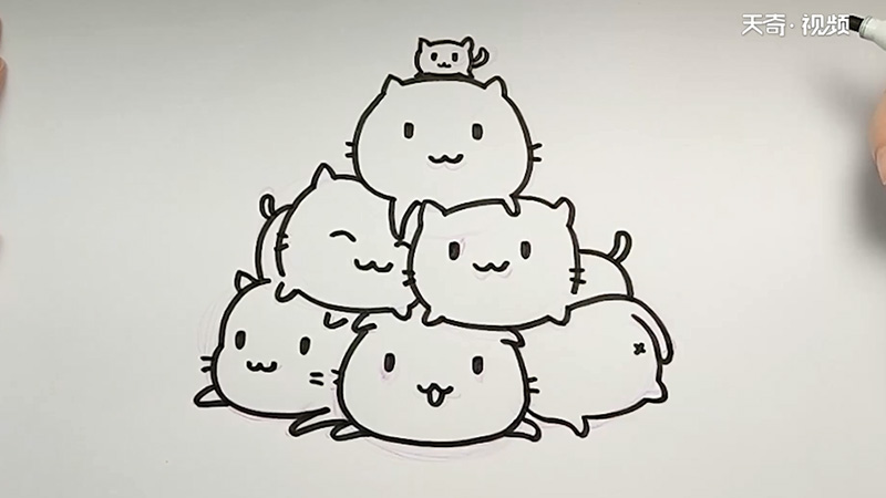 一群猫咪简笔画