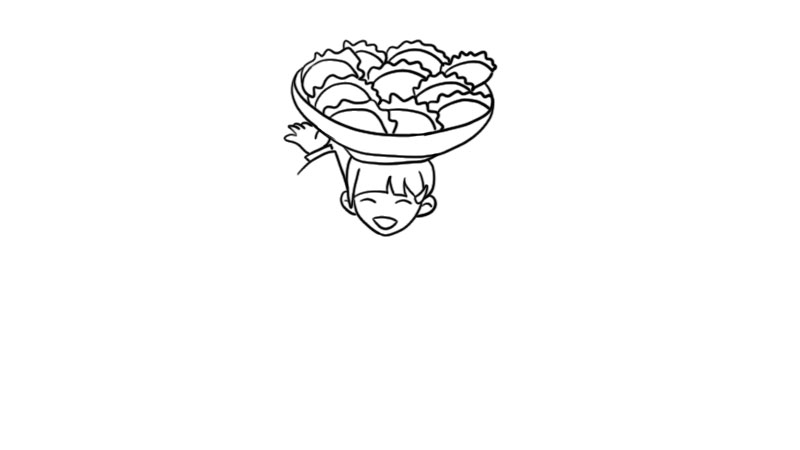 端饺子的小女孩简笔画