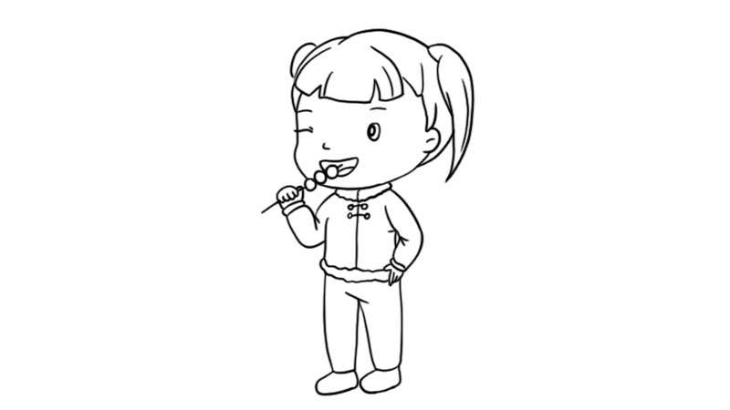 新春 吃冰糖葫芦的小女孩简笔画