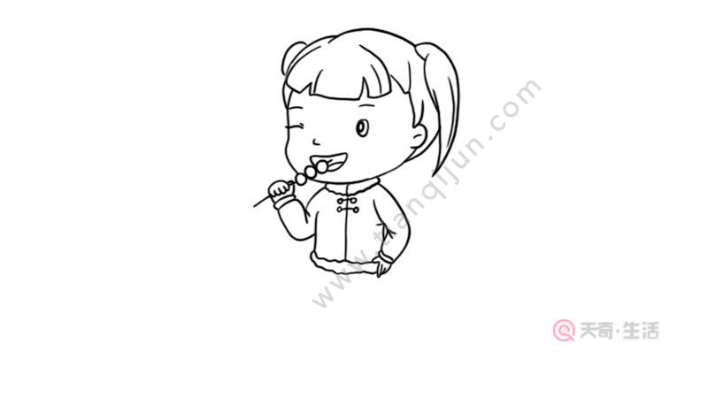 新春 吃冰糖葫芦的小女孩简笔画