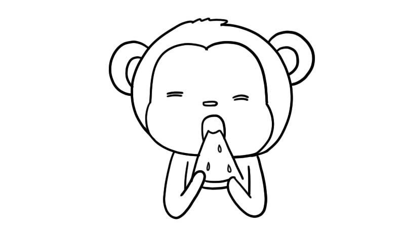 小猴子吃西瓜简笔画