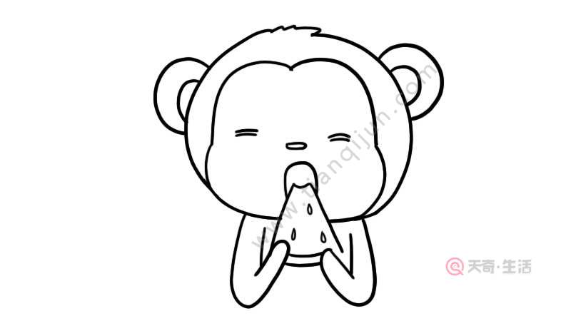 小猴子吃西瓜简笔画
