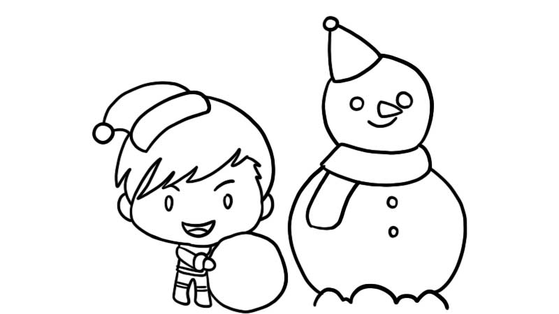 小男孩堆雪人简笔画