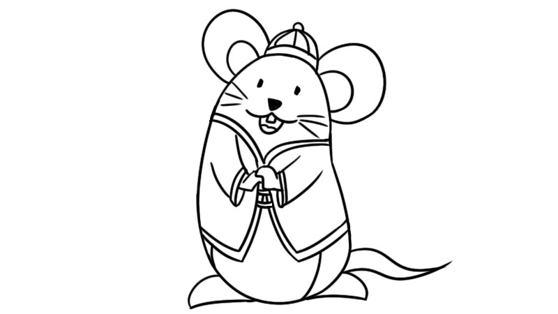 卡通老鼠拜年简笔画