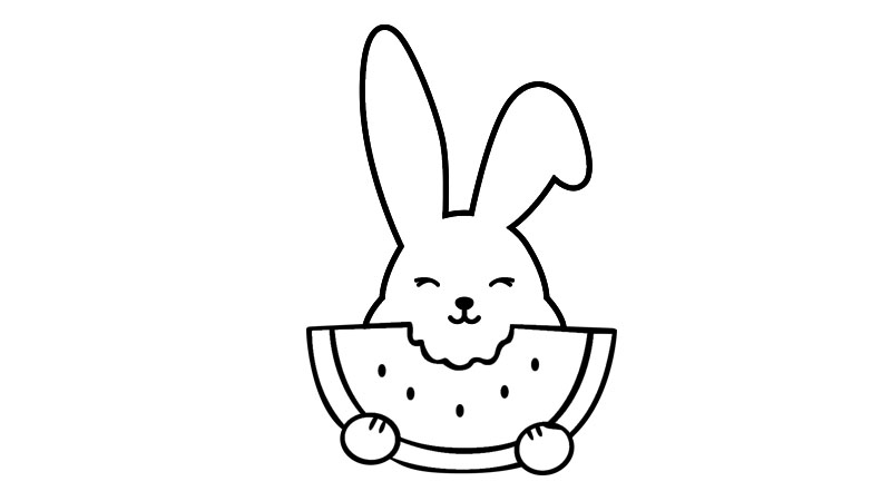 小动物简笔画之小白兔吃西瓜