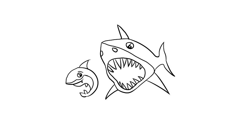 鲨鱼吃大白鲨简笔画怎么画