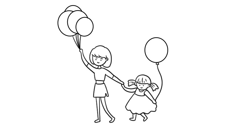 儿童节妈妈和女儿玩耍简笔画教程