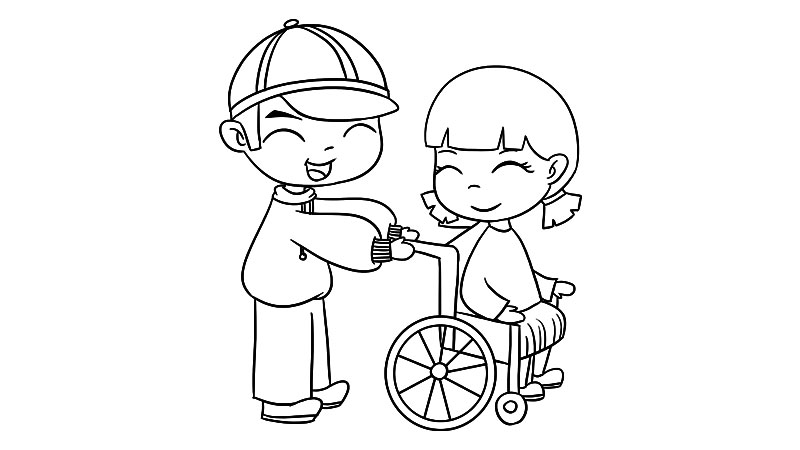 帮助残疾人简笔画怎么画