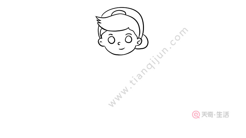 2,然后画小男孩上半身身体线条