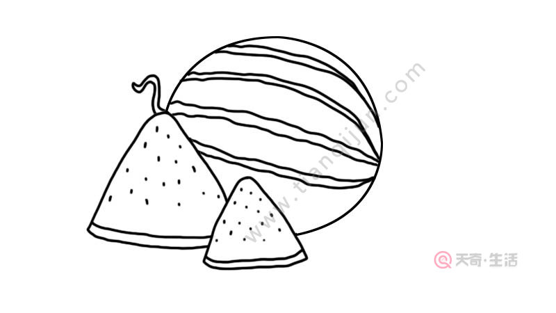 3,在完整的西瓜背后再画一块切好的西瓜