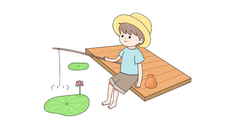 小男孩钓鱼简笔画画法