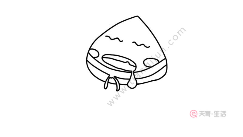 2,然后画一片粽叶和两个桨