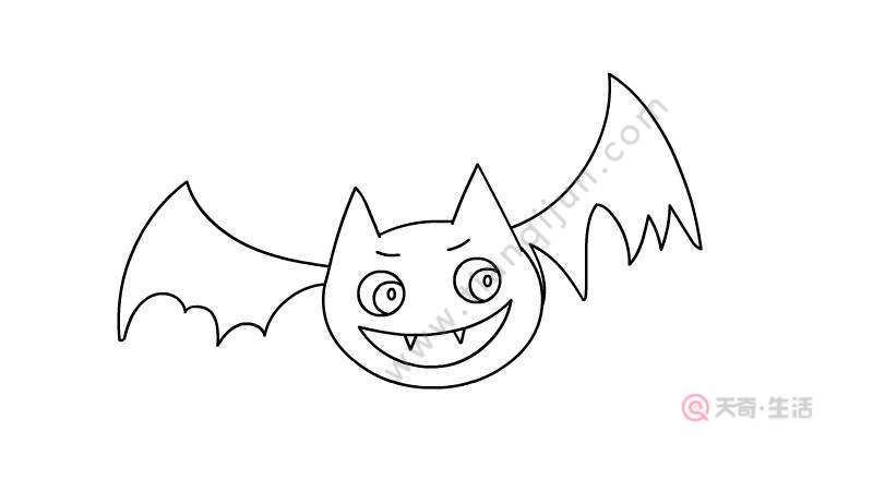 天奇生活 简笔画大全 > 正文 2,然后画蝙蝠的眼睛和翅膀.