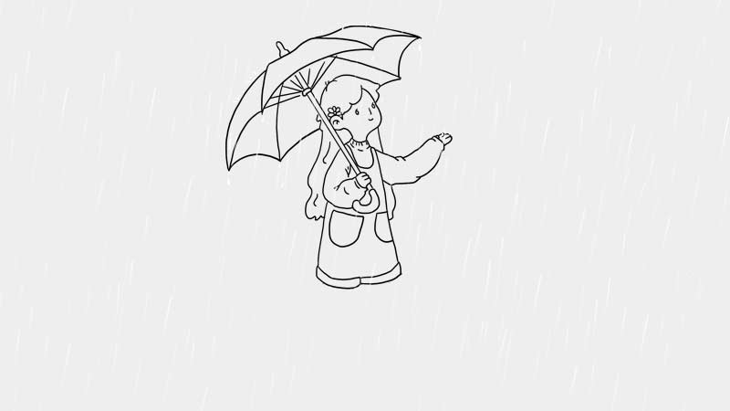 清明节打伞的小女孩简笔画