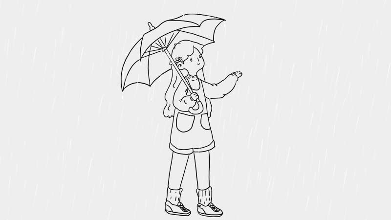 清明节打伞的小女孩简笔画