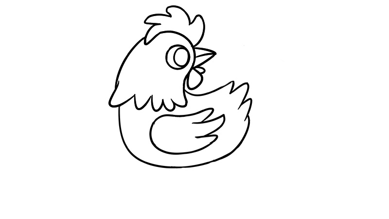 3,然后画出公鸡的尾巴和双脚.