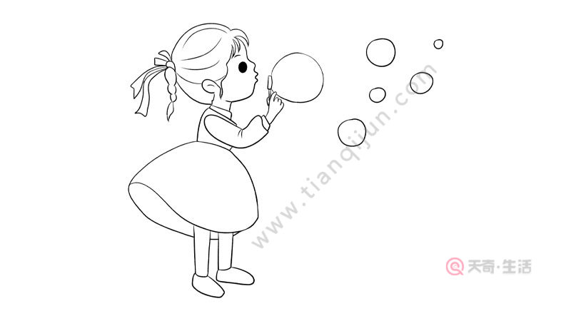吹泡泡的小女孩简笔画 吹泡泡的小女孩怎么画