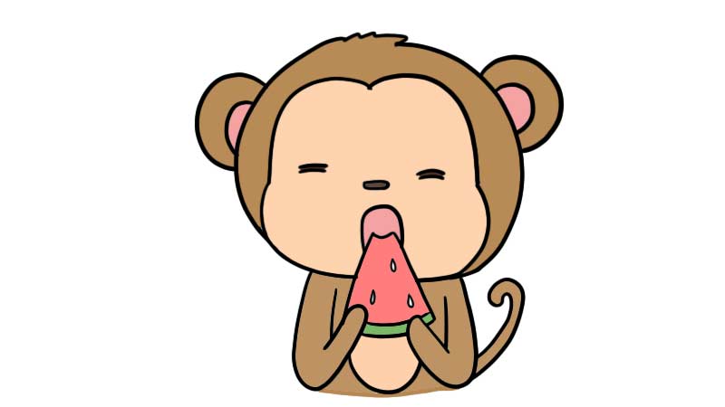 小猴子吃西瓜简笔画