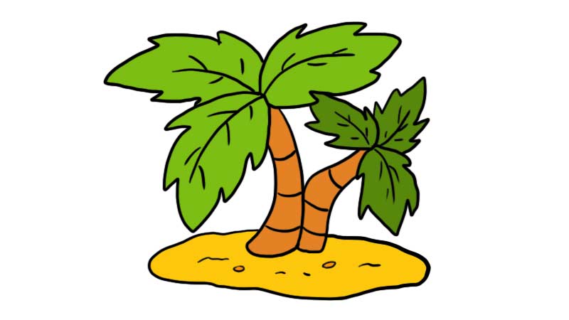 沙滩上的椰子树简笔画