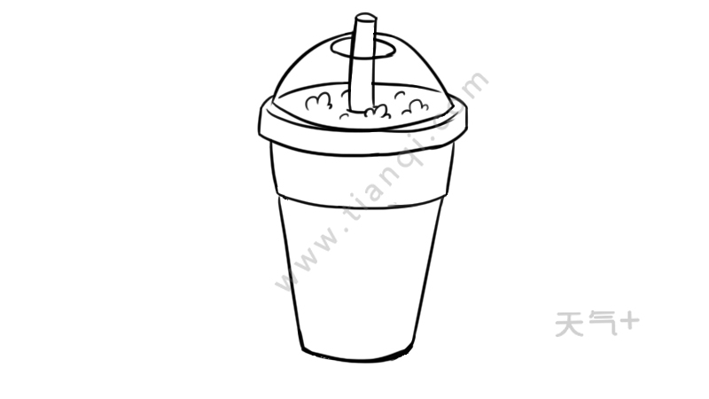 2,画出奶茶杯.1,先画出奶茶盖和吸管.