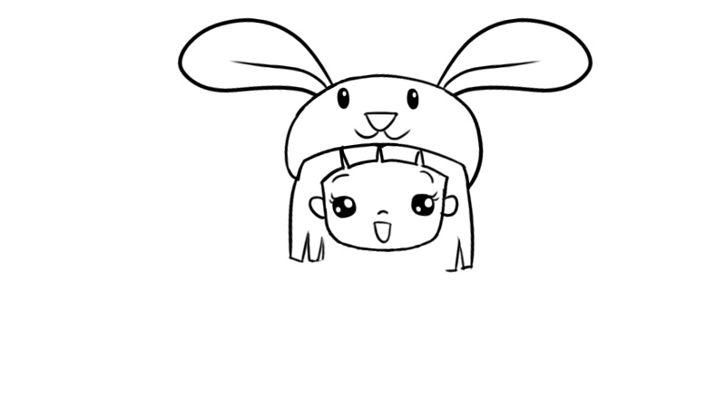 带兔子头套的小女孩简笔画