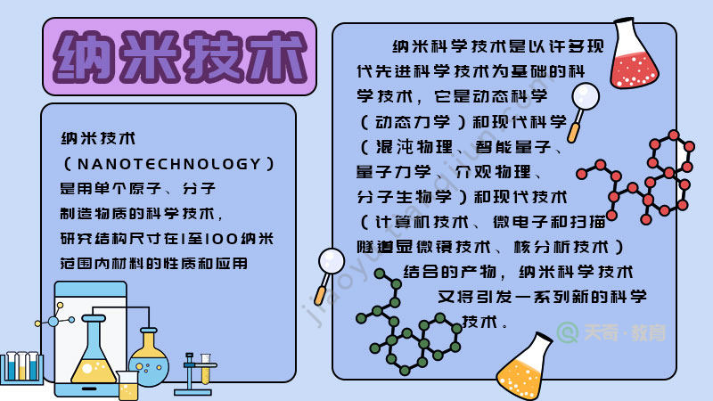 左上角画出边框写上【纳米技术】,左边再画出一个边框并在左下角画出