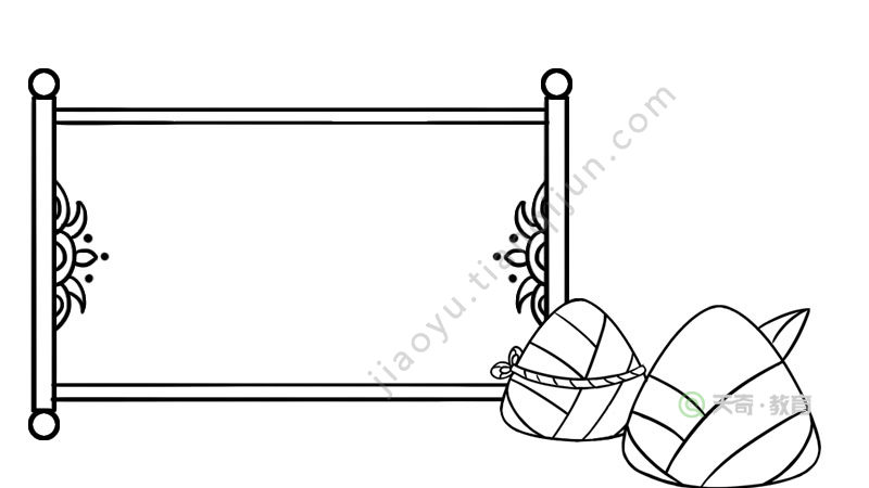 然后在顶部写出【端午节】,右侧画出树干和树枝的轮廓,底部画出装饰的