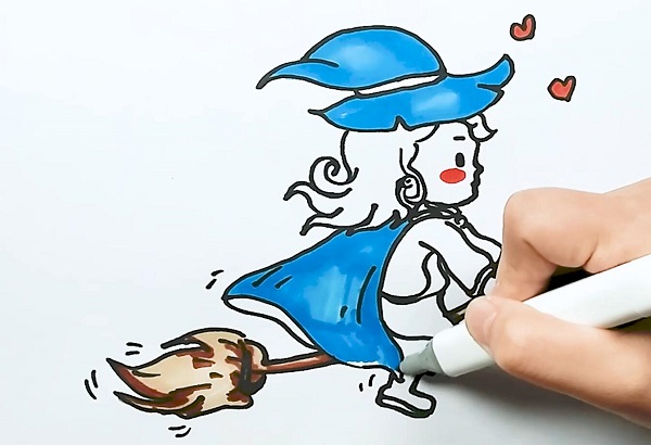 可爱的小女巫简笔画 可爱的小女巫的画法