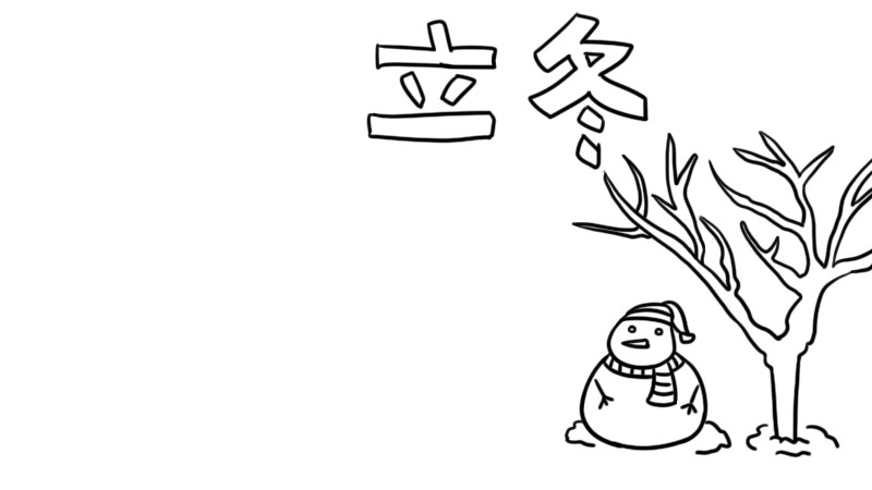 1,首先写上主题文字,右边画上一个雪人和一棵树