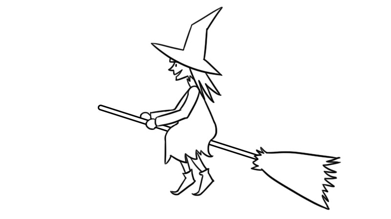 骑扫帚的小魔女简笔画图片