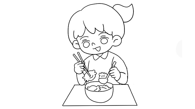 吃东西的小女孩简笔画图片