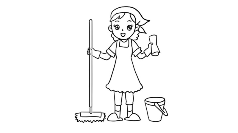 扫地的简笔画 小女孩图片
