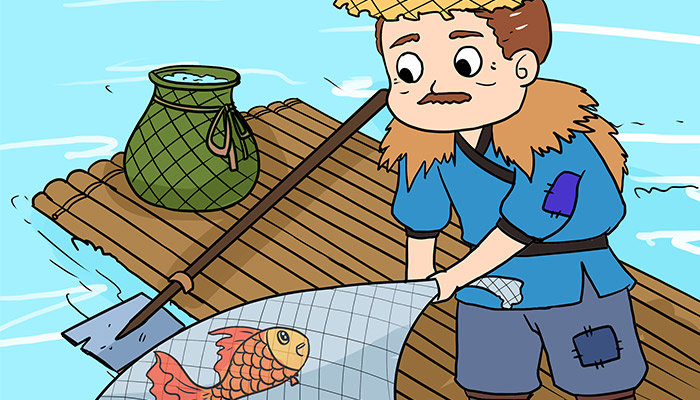渔夫和金鱼插画图片