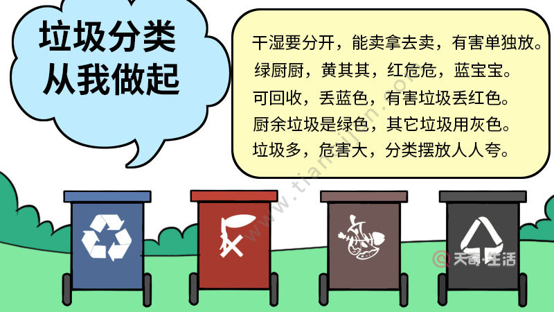 认识四色垃圾桶手抄报图片