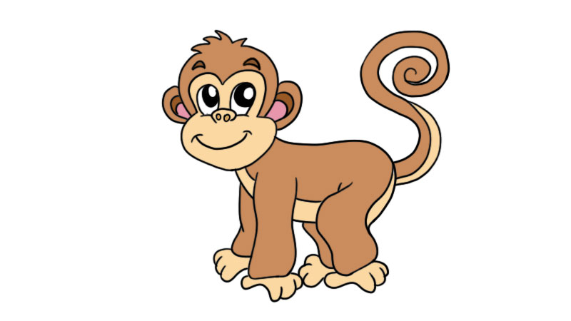 3然后猴子后面两只脚及其尾巴2然后画出猴子的身体以及两只脚1