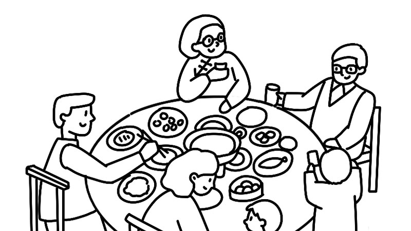 春节家庭聚餐简笔画图片