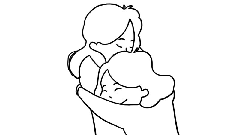母亲抱孩子简笔画亲吻图片